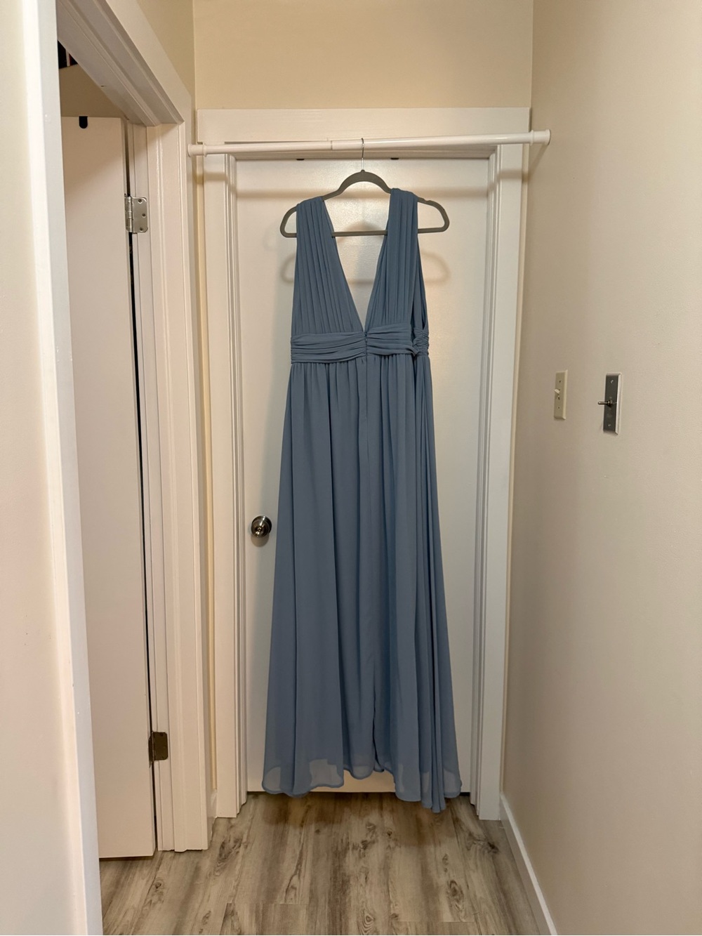 Lulu's Dusty Blue Deep V Chiffon Maxi Dress - Picture 3 of 5